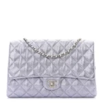 Chanel Quilted Metallic Perforated Lambskin Medium Clutch With Chain Flap Silver Silver Hardware Quality Replica