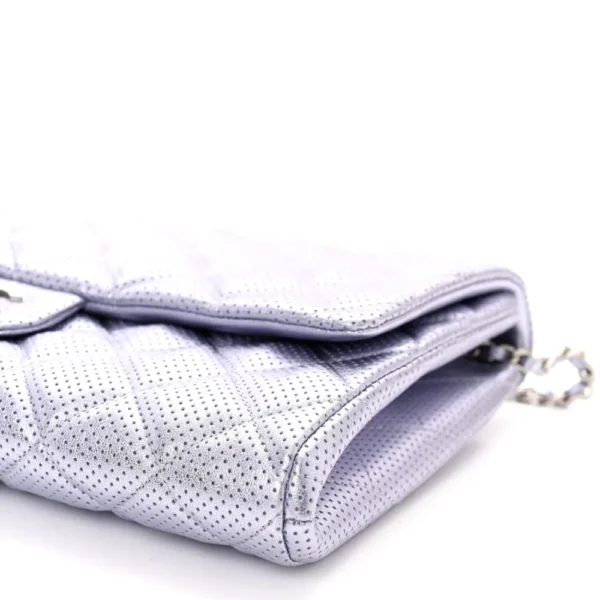 Chanel Quilted Metallic Perforated Lambskin Medium Clutch With Chain Flap Silver Silver Hardware Quality Replica