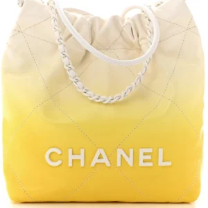 Chanel Quilted Patent Gradient Calfskin Mini Chanel 22 White And Yellow logo2