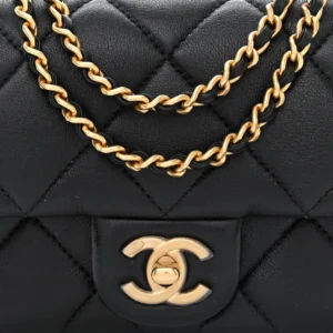 Chanel Quilted Pearl Lambskin Mini Flap Black detail2