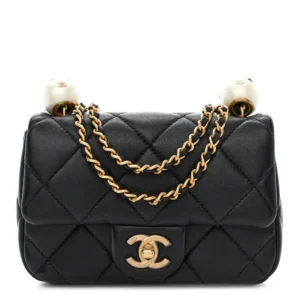 Chanel Quilted Pearl Lambskin Mini Flap Black Aged Gold Hardware Quality Replica