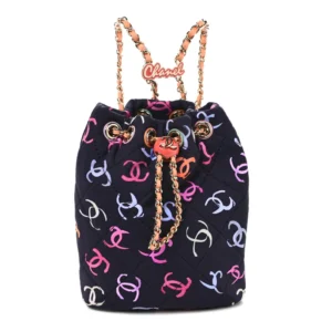 Chanel Quilted Printed Fabric Camellia Backpack Black Multicolor Gold Hardware Replica Quality