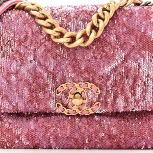 Chanel Quilted Sequin Medium Chanel 19 Flap Pink detail2