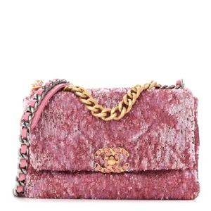 Chanel Quilted Sequin Medium Chanel 19 Flap Pink Mixed Metal Hardware Lushentic Bags