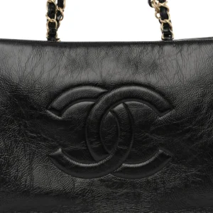 Chanel Quilted Shiny Aged Calfskin Large Shopping Bag Black detail1