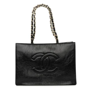 Chanel Quilted Shiny Aged Calfskin Medium Shopping Bag Black Gold Hardware Lushentic Bags