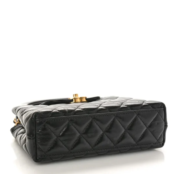 Chanel Quilted Shiny Aged Calfskin Micro Kelly Shopper Black Aged Gold Hardware Lushentic Replica