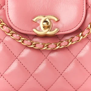 Chanel Quilted Shiny Aged Calfskin Micro Kelly Shopper Coral Pink detail1