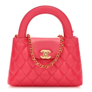 Chanel Quilted Shiny Aged Calfskin Micro Kelly Shopper Dark Pink Aged Gold Hardware Lushentic Grade Bags