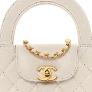 Chanel Quilted Shiny Aged Calfskin Micro Kelly Shopper White detail1