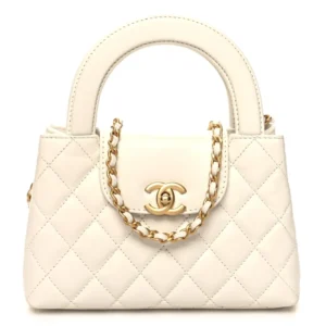 Chanel Quilted Shiny Aged Calfskin Micro Kelly Shopper White Aged Gold Hardware Lushentic Replica