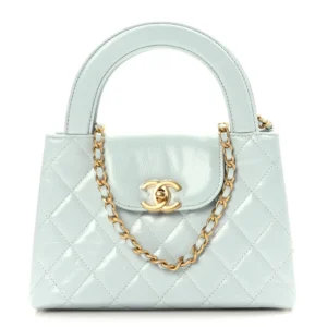 Chanel Quilted Shiny Aged Calfskin Nano Kelly Shopper Light Blue Aged Gold Hardware Lushentic Bags