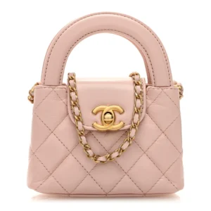 Chanel Quilted Shiny Aged Calfskin Nano Kelly Shopper Pink Aged Gold Hardware Replica Quality