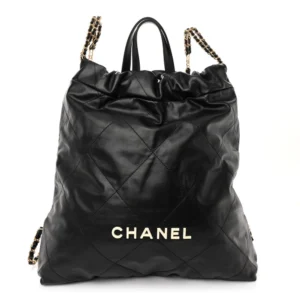 Chanel Quilted Shiny Calfskin Chanel 22 Backpack Black Aged Gold Hardware Replica Bags