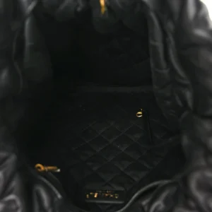 Chanel Quilted Shiny Calfskin Chanel 22 Backpack Black interior