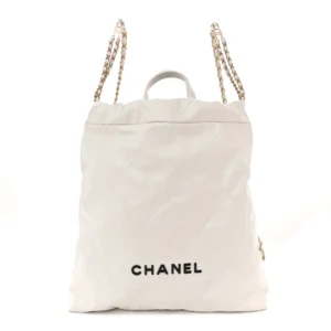 Chanel Quilted Shiny Calfskin Large Chanel 22 Backpack White and Black Silver Hardware Replica Quality