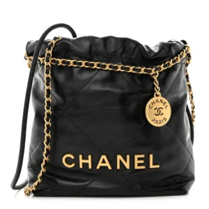 Chanel Quilted Shiny Calfskin Mini Chanel 22 Black Gold Hardware Replica Quality