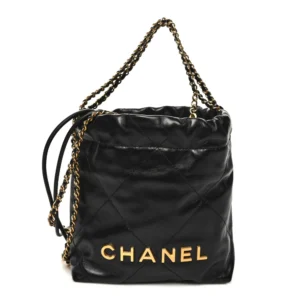 Chanel Quilted Shiny Calfskin Mini Chanel 22 Black Aged Gold Hardware Replica Quality