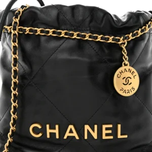 Chanel Quilted Shiny Calfskin Mini Chanel 22 Black logo2