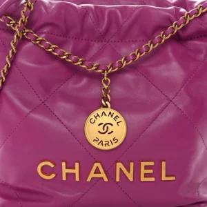 Chanel Quilted Shiny Calfskin Mini Chanel 22 Purple detail2