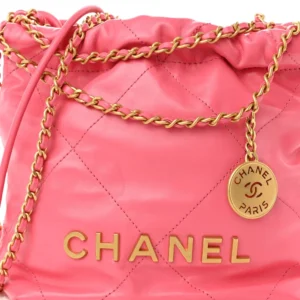 Chanel Quilted Shiny Calfskin Mini Chanel 22 Rose detail1