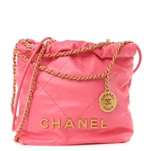 Chanel Quilted Shiny Calfskin Mini Chanel 22 Rose Aged Gold Hardware Best Lushentic Bags