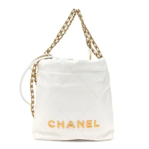 Chanel Quilted Shiny Calfskin White Mini Chanel 22 Aged Gold Hardware Quality Replica