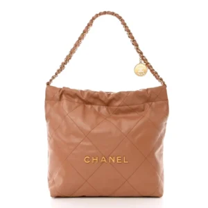 Chanel Quilted Shiny Calfskin Small Chanel 22 Beige Aged Gold Hardware Lushentic Grade Bags