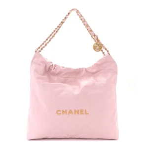 Chanel Quilted Shiny Calfskin Small Chanel 22 Drawstring Bag Light Pink front1