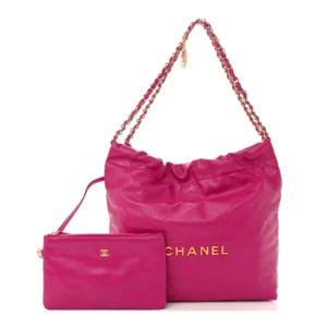 Chanel Quilted Shiny Calfskin Small Chanel 22 Fuchsia Gold Hardware Replica Bags