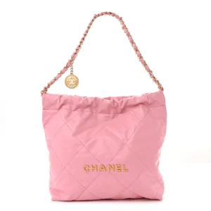 Chanel Quilted Shiny Calfskin Small Chanel 22 Pink Aged Gold Hardware Replica Designer Bags