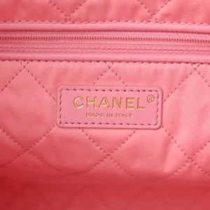 Chanel Quilted Shiny Calfskin Small Chanel 22 Pink logo