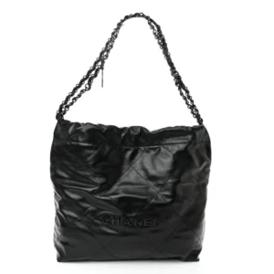 Chanel Quilted Shiny Calfskin Small Chanel 22 So Black Best Lushentic Bags