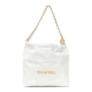 Chanel Quilted Shiny Calfskin Small Chanel 22 White Gold Hardware Quality Rep