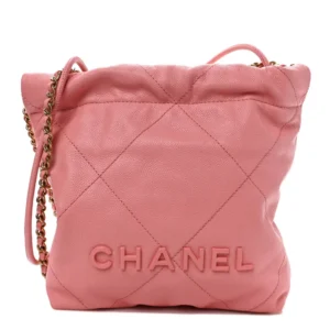 Chanel Quilted Shiny Caviar Mini Chanel 22 Coral Pink Aged Gold Hardware Lushentic Bags