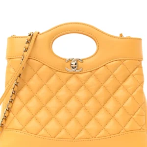 Chanel Quilted Shiny Crumpled Calfskin Mini 31 Shopping Bag Yellow detail1