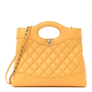 Chanel Quilted Shiny Crumpled Calfskin Mini 31 Shopping Bag Yellow Gold Hardware Lushentic Bags