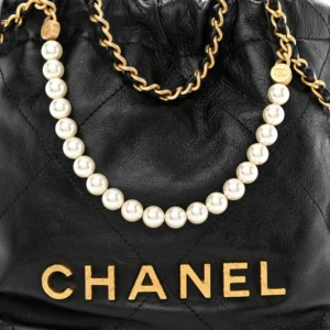 Chanel Quilted Shiny Crumpled Calfskin Pearl Mini Chanel 22 Black detail2