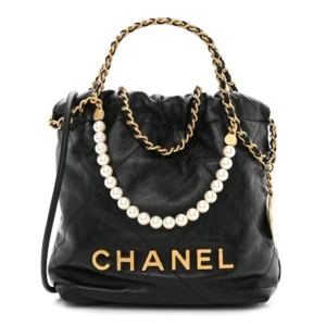 Chanel Mini Chanel 22 Quilted Shiny Crumpled Calfskin Pearl Black Gold Hardware Best Lushentic Bags