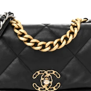 Chanel Quilted Shiny Goatskin Medium Chanel 19 Flap Black detail1