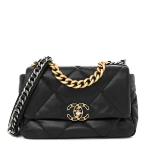 Chanel Quilted Shiny Goatskin Medium Chanel 19 Flap Black Mixed Metal Hardware Lushentic Bags