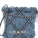 Chanel Quilted Stitched Denim Mini Chanel 22 Blue Silver Hardware Best Lushentic Bags