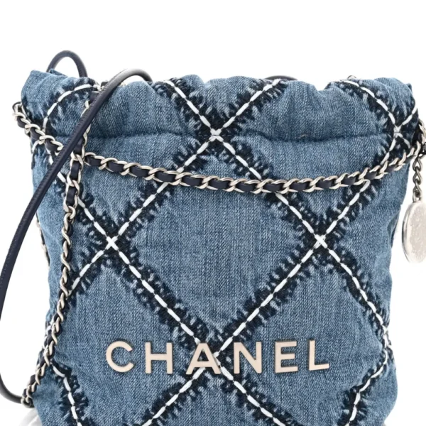 Chanel Quilted Stitched Denim Mini Chanel 22 Blue Silver Hardware Best Lushentic Bags