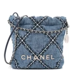 Chanel Quilted Stitched Denim Mini Chanel 22 Blue Silver Hardware Best Lushentic Bags