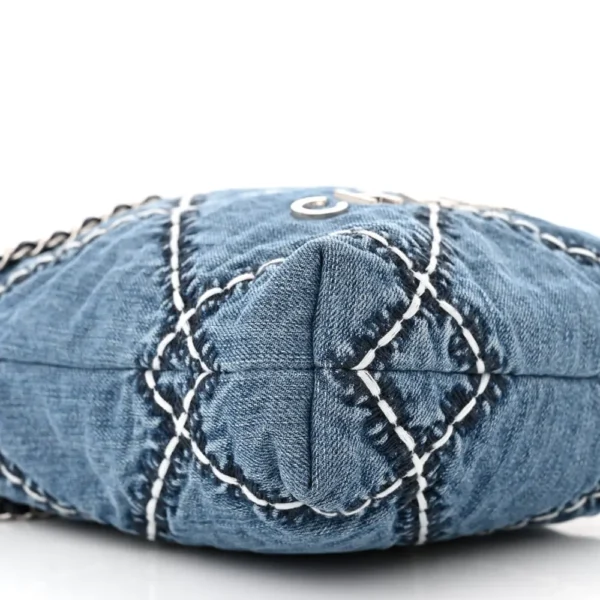 Chanel Quilted Stitched Denim Mini Chanel 22 Blue Silver Hardware Best Lushentic Bags