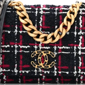 Chanel Quilted Tweed Chanel 19 Wallet On Chain (WOC) White Navy Blue Red detail2