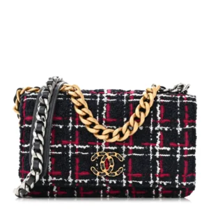 Chanel Quilted Tweed Chanel Flap Card Holder Wallet On Chain (WOC) White/Navy Blue/Red Mixed Metal Hardware