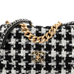 Chanel Quilted Tweed Large Chanel 19 Flap Black Ecru White detail1