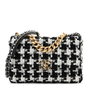 Chanel Quilted Tweed Large Chanel 19 Flap Black/Ecru/White Mixed Metal Hardware Replica Quality