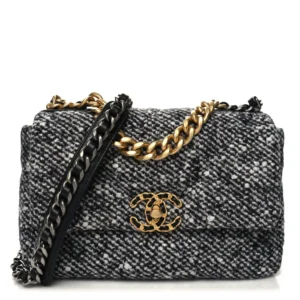 Chanel Quilted Tweed Medium Chanel 19 Flap Grey Mixed Metal Hardware Lushentic Grade Bags